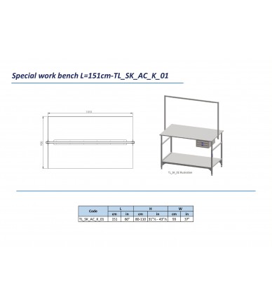ABC WORK BENCH L-151 CMS HEIGHT ADJUSTABLE WITH ASSEMBLY KIT